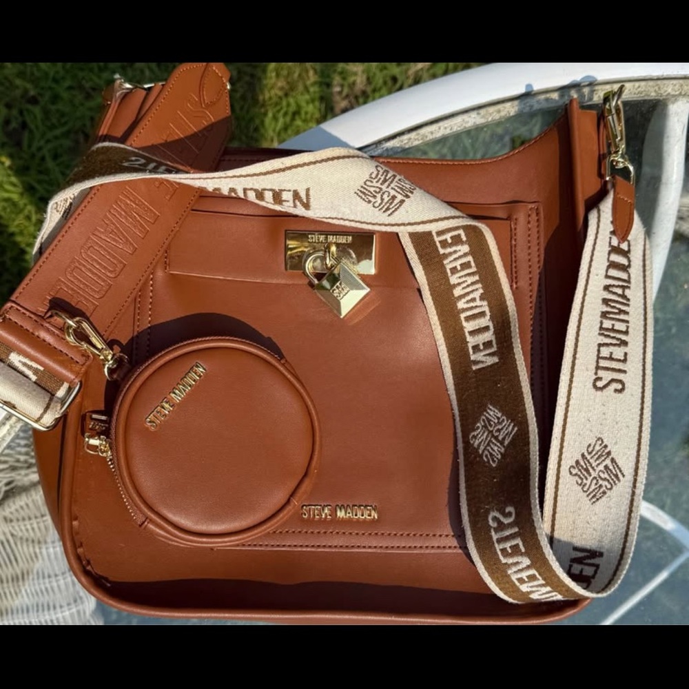 Steve Madden Tan Crossbody Bag with Logo Strap